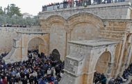 Palestinians pray in Bab al-Rahma area of Al-Aqsa for the first time since 2003