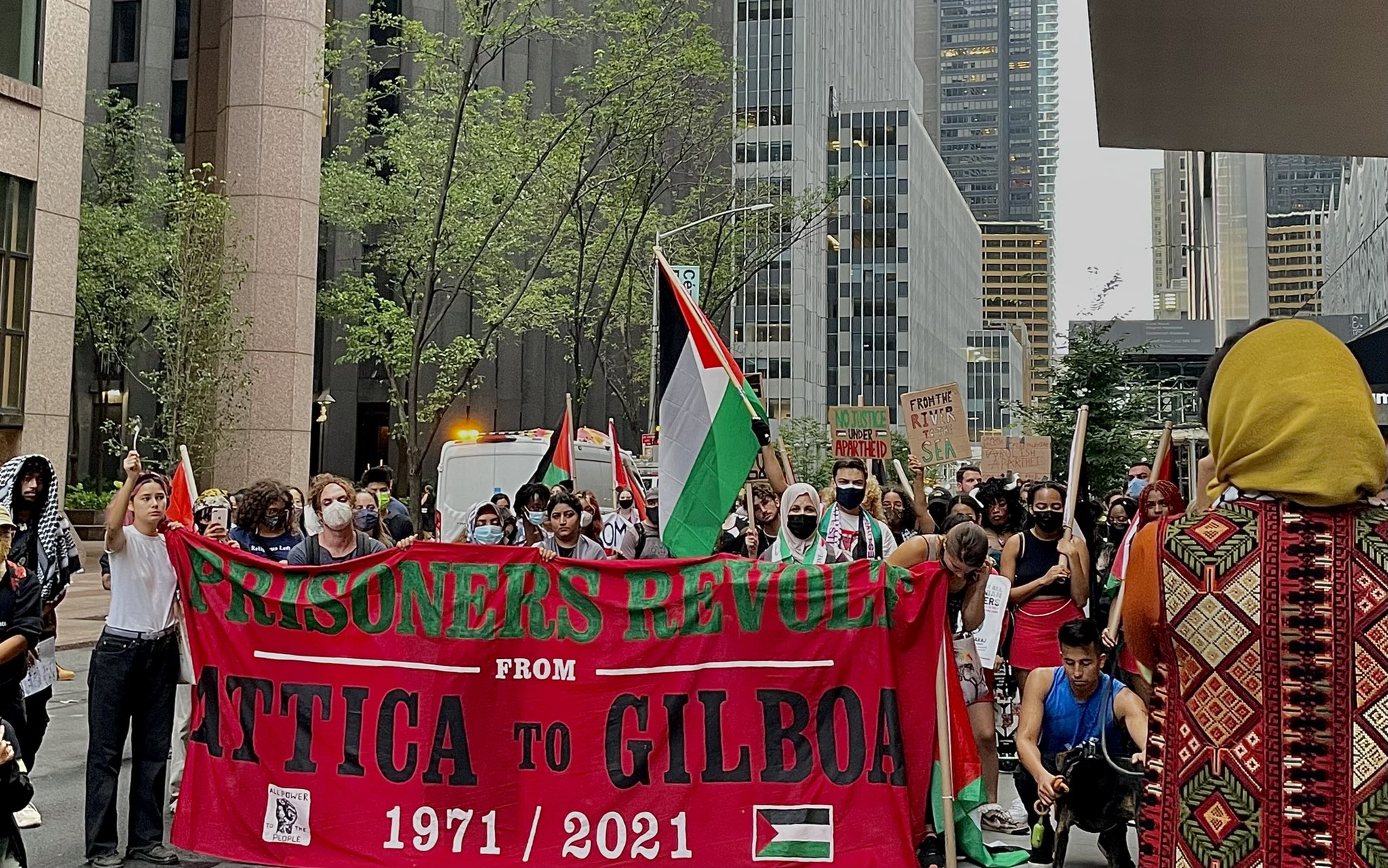 Protesters in New York wave Palestinian flag in support of 