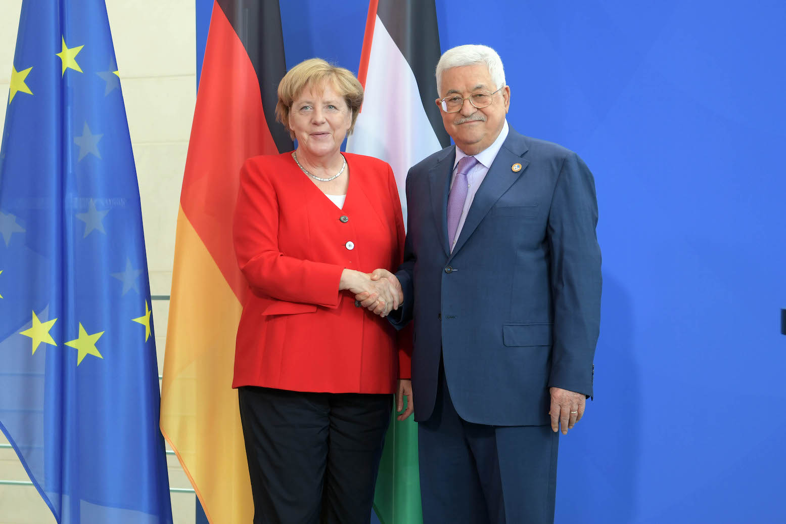 President Abbas meets Chancellor Merkel, during an official visit to Germany
