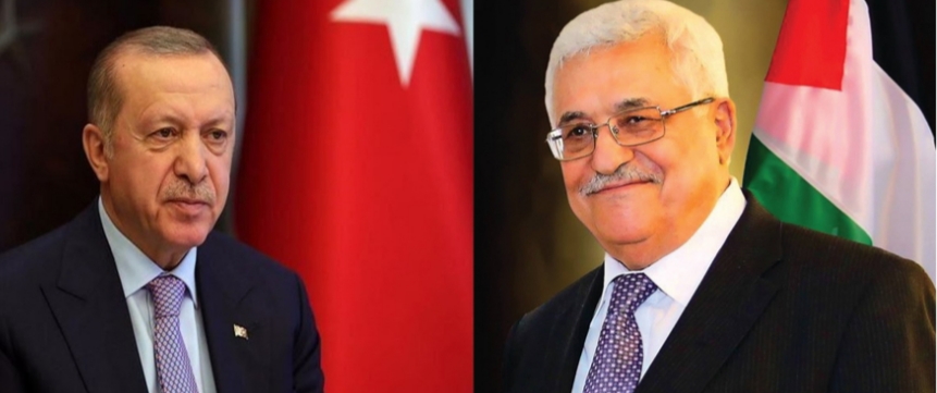 In a call with President Abbas, Turkish counterpart stresses opposition to Israeli annexation, normalization of relations