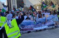 Hundreds take part in a rally in Chicago in protest of Israeli raids on Al-Aqsa