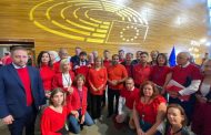 European parliament members wear red shirts in solidarity with Gaza
